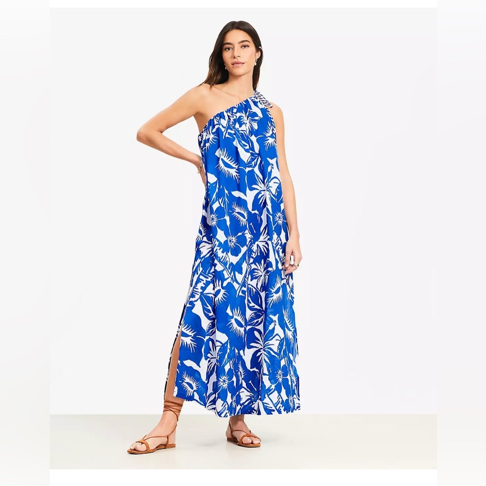 LOFT Petite Beach Tropical One Shoulder Swimsuit Coverup